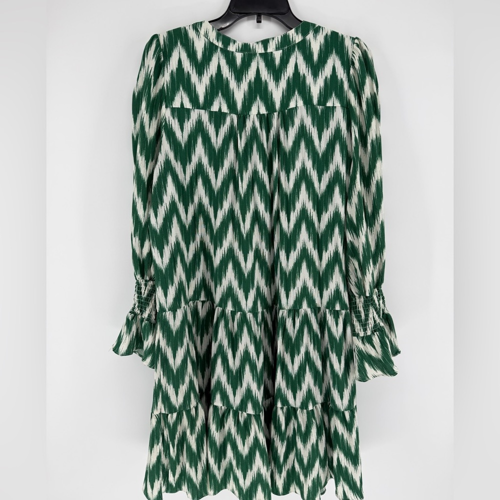 Pomander Place Kenzo Green and White ikat Chevron Print Mini Dress Womens Large - Picture 5 of 9